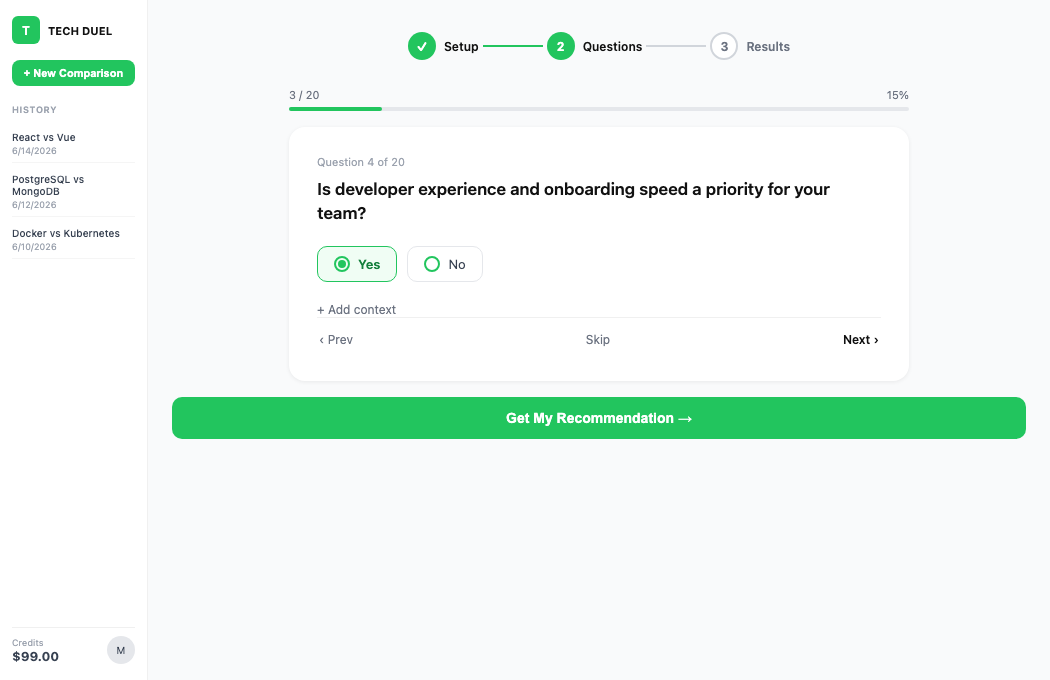 Step 2: Answer questions in Tech Duel